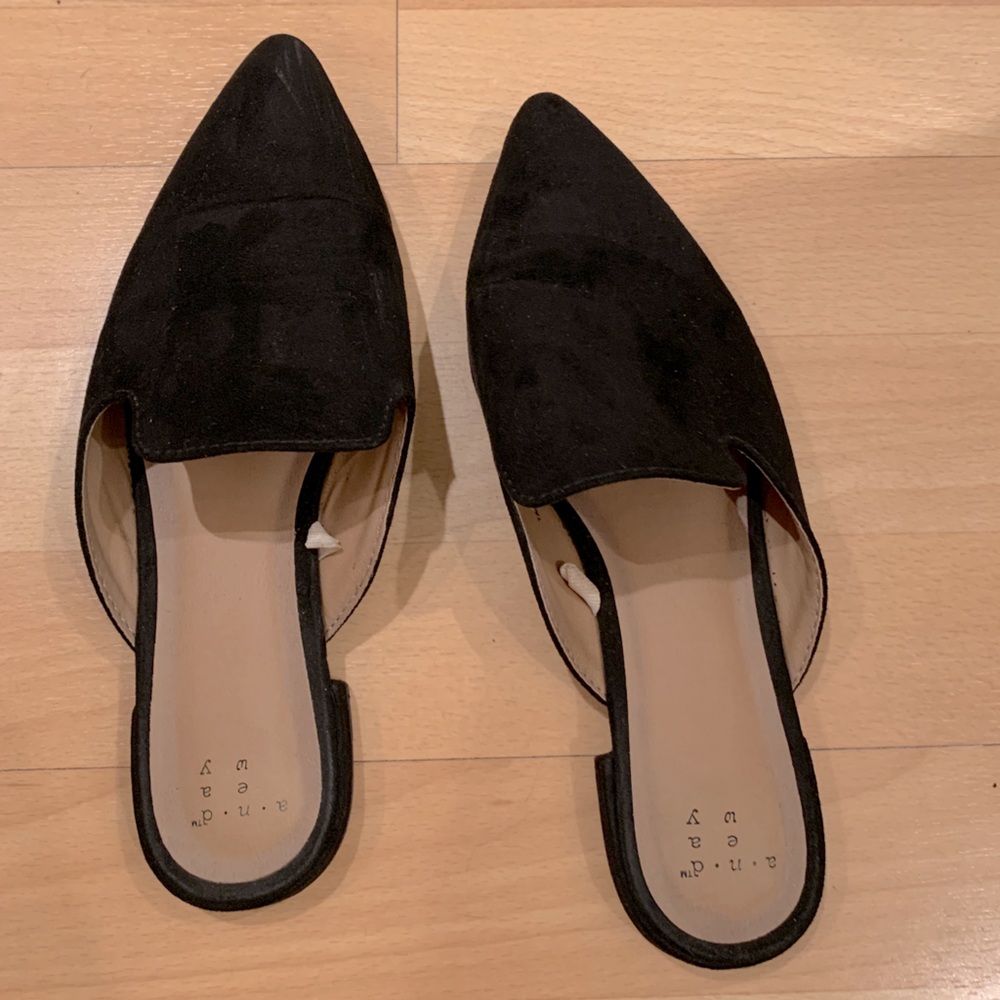 A New Day suede flat slide on mules, size 7